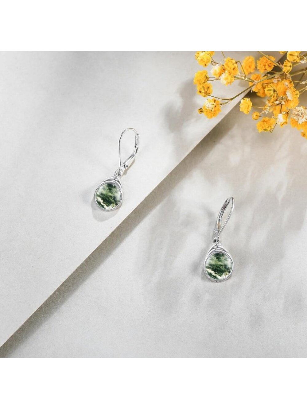 Women's Moss Agate Sterling Silver Larimar Rose Quartz Labradorite Earrings - Picture 3 of 6